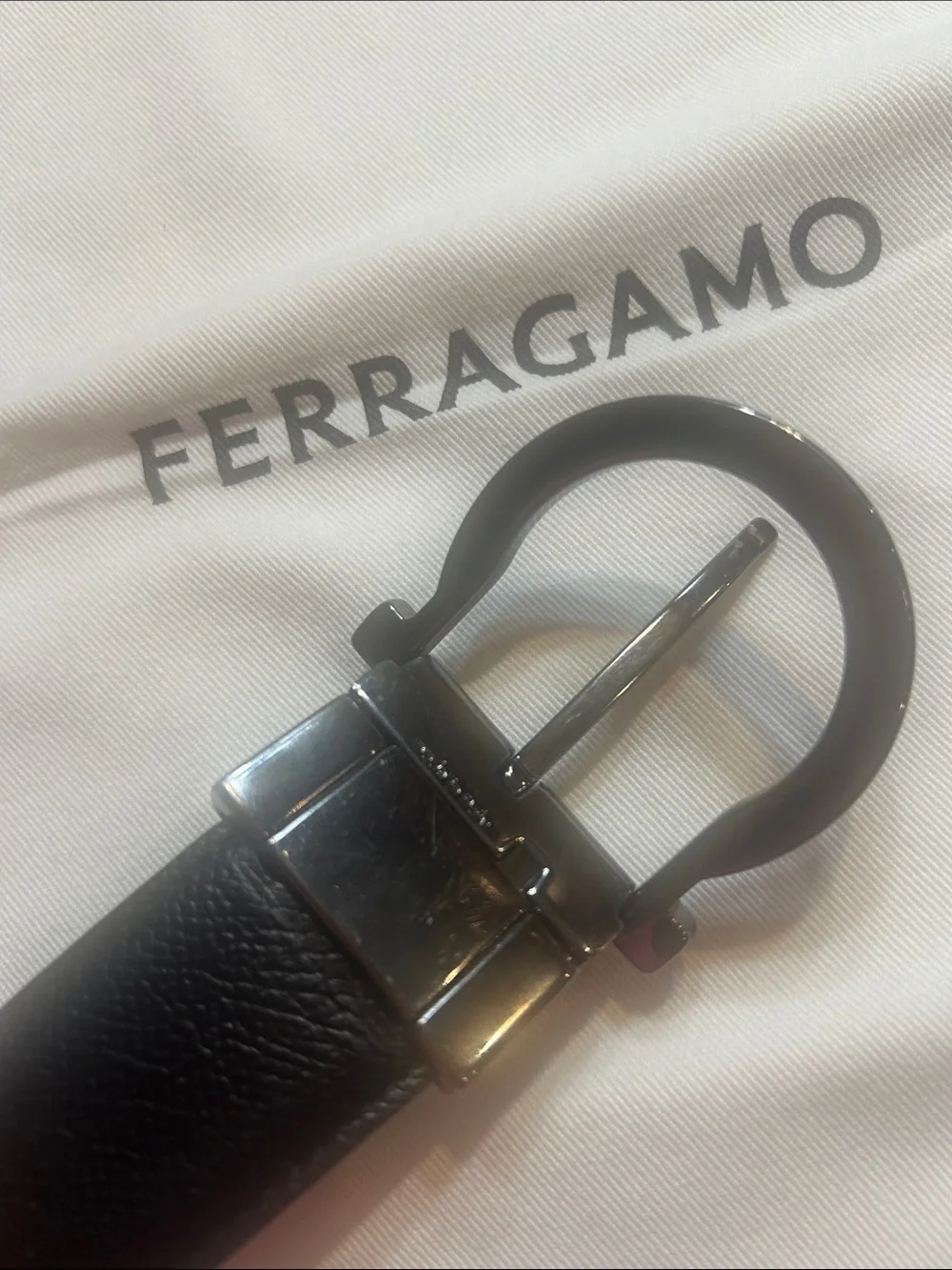 Salvatore Ferragamo Reversible Leather Belt Blk/Brn Made in Italy Silver Tone